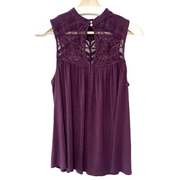 Anthropologie‎ Deletta Plum Purple Lace Detail Tank Top Blouse - Picture 3 of 10